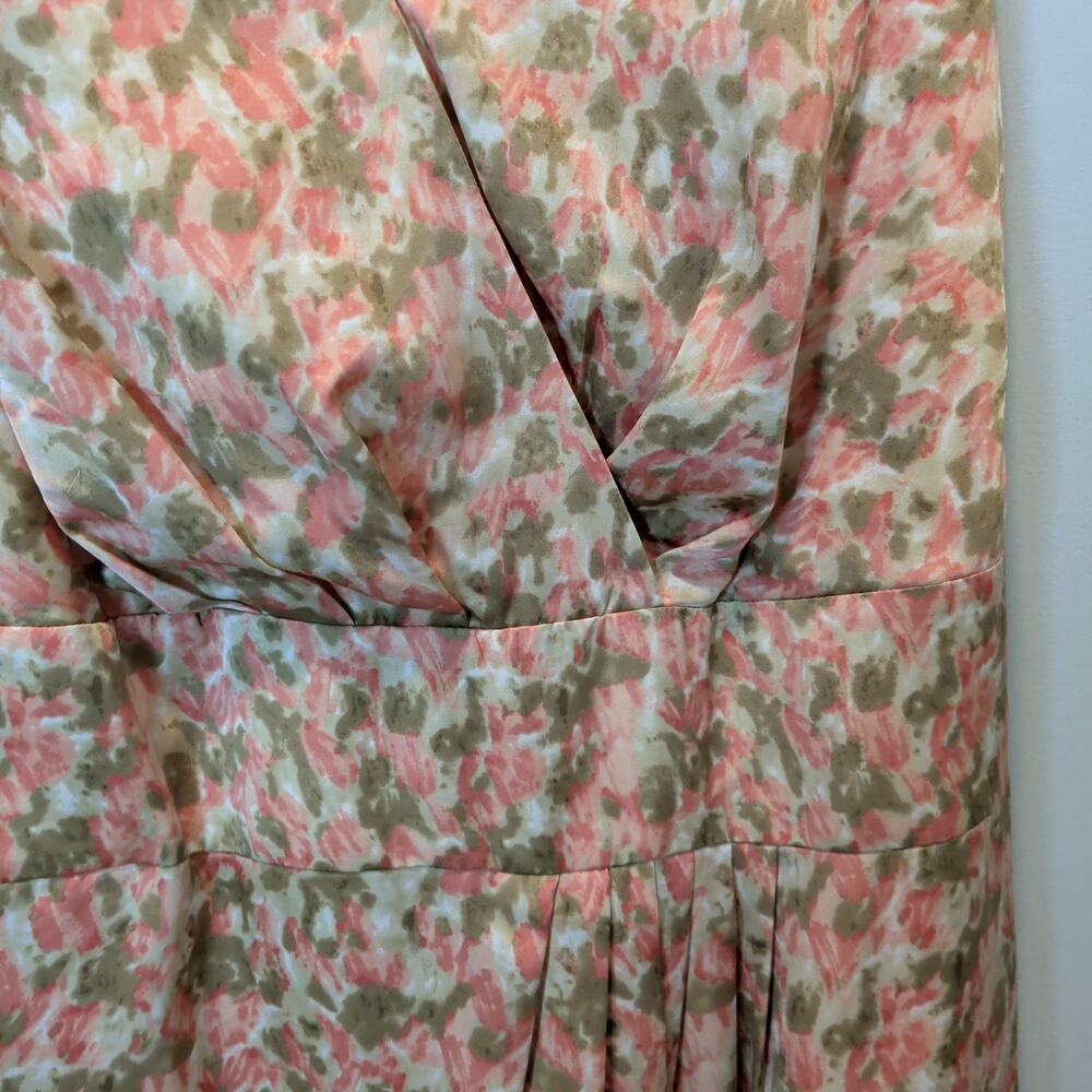 Talbots Women's Plus Sz 24W Peach Tan Satin V Neck Sheath Dress Waist Tie - Picture 2 of 8